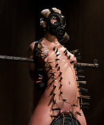 Fixed, gasmasked, tortured with pegs and dildoed