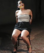 Clair chair-tied, cleave-gagged, stripped, vibed