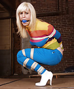 Blond gets tightly roped and ball-gagged